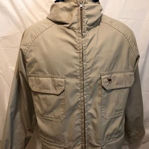 VTG Woolrich Khaki Barn Hooded Jacket Size Medium Safari Camel Multi Pocket